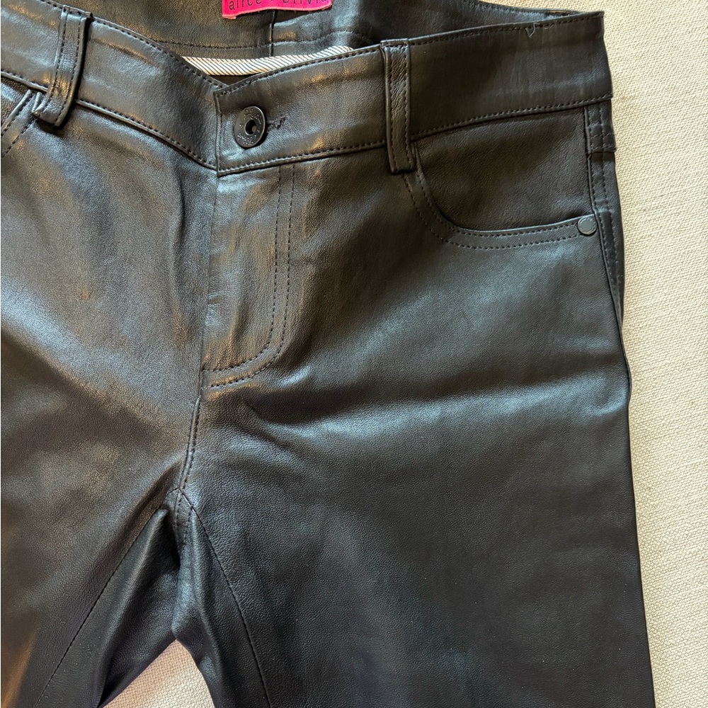 Alice + Olivia Black Lamb Leather Skinny Jeans.